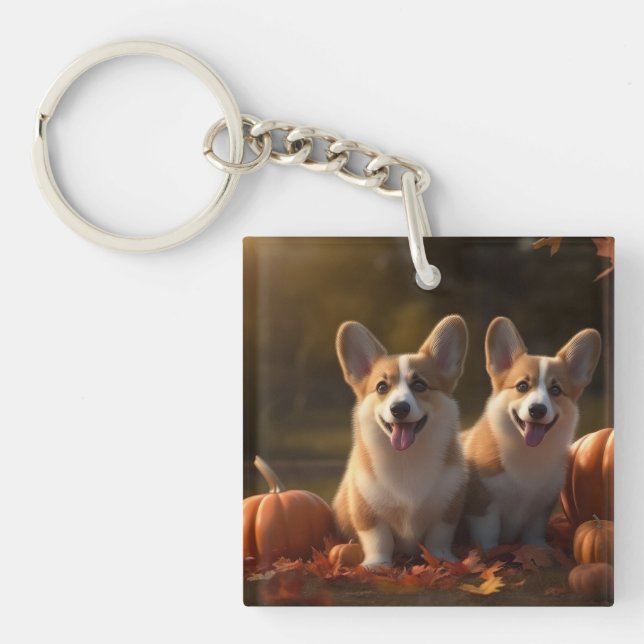 Llavero Calabaza deslumbrante Corgi Puppy Autumn (Frente)