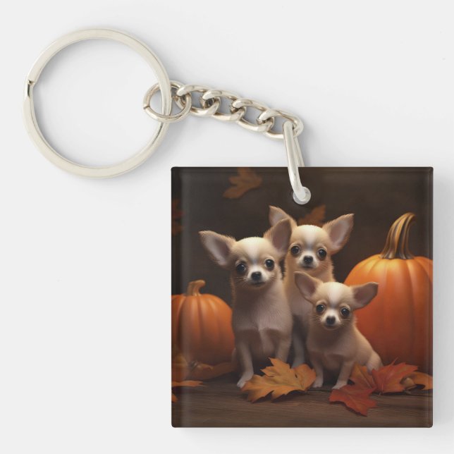 Llavero Calabaza deslumbrante de Chihuahua Puppy Autumn (Frente)
