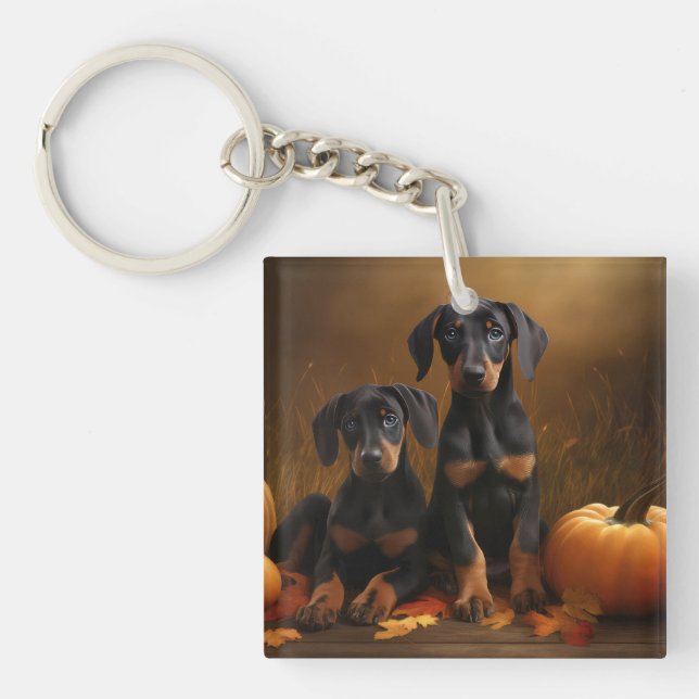 Llavero Calabaza deslumbrante Doberman Puppy Autumn (Frente)