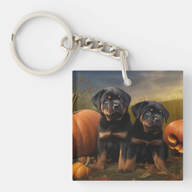 Llavero Calabaza deslumbrante Rottweiler Puppy Autumn (Frente)