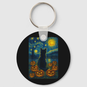 Llavero Calabaza Gato Negro Halloween Van Gogh Noche Estre