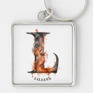 Llavero Calabaza Halloween Letra L Monograma Floral