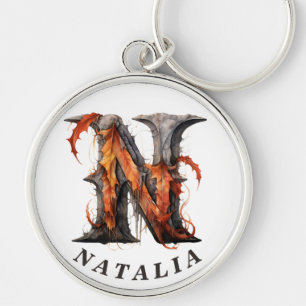 Llavero Calabaza Halloween Letra N Monograma floral