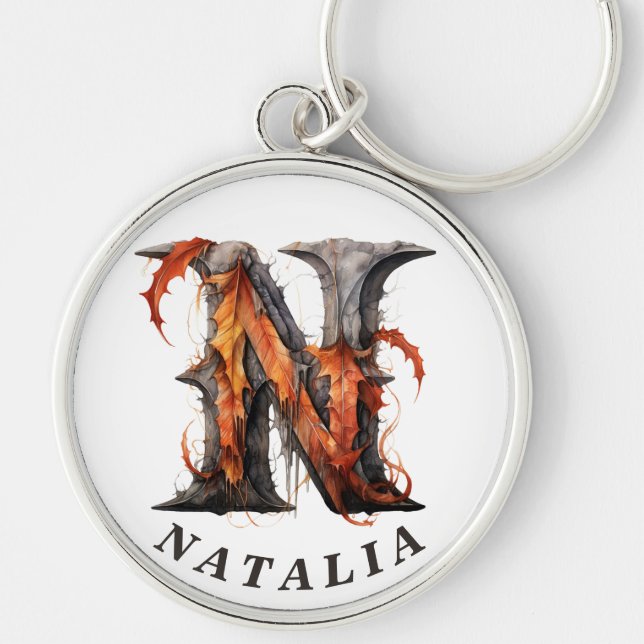 Llavero Calabaza Halloween Letra N Monograma floral (Frente)