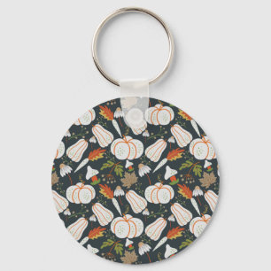 Llavero Calabaza sin soldadura patrón floral blanco y negr