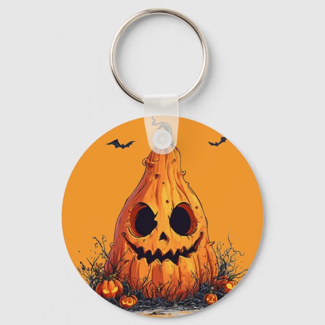 Llavero Calabaza sonriente con expresión fantasmal (Anverso)