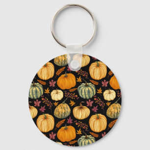 Llavero Calabazas acuarelas: Patrón sin foco de otoño.
