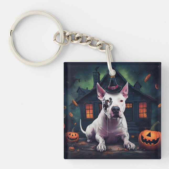 Llavero Calabazas de Bull Terrier Halloween dan miedo (Frente)