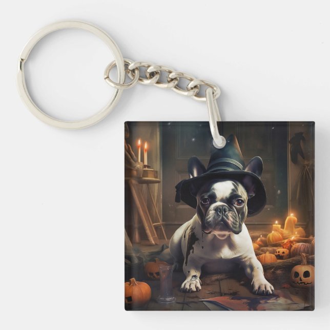 Llavero Calabazas de Bulldog francés asustan a Halloween (Frente)