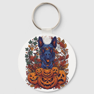 Llavero Calabazas de Halloween de Pitbull Azul Hojas de Ot