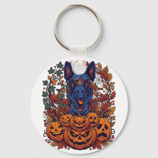 Llavero Calabazas de Halloween de Pitbull Azul Hojas de Ot