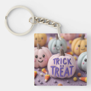 Llavero Calabazas Kawaii Pastel con truco o truco texto