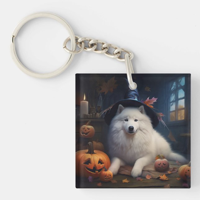 Llavero Calabazas Samoyedo Halloween Asustadizas (Frente)