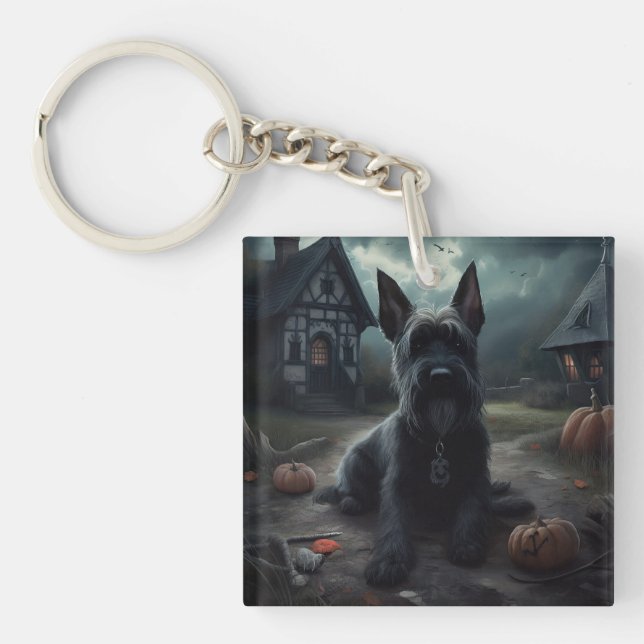 Llavero Calabazas Terrier Escocés de Halloween (Frente)
