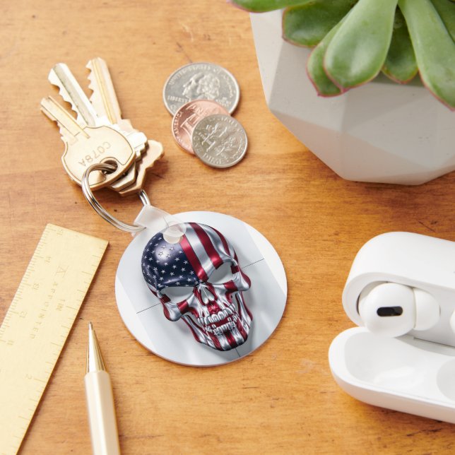 Llavero Calavera 3D con piel de bandera estadounidense (Escritorio )