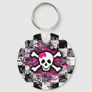 Llavero Calavera A Prueba Con Placa De Rosa Caliente