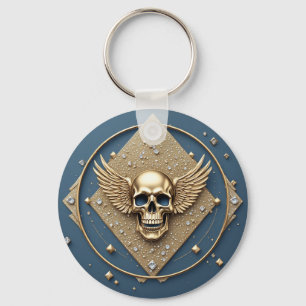 Llavero ☠️ Calavera Alada Dorada Regalo Gótico Para Motoci