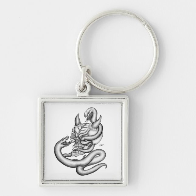 Llavero Calavera - cabezas del diablo con serpiente (Frente)