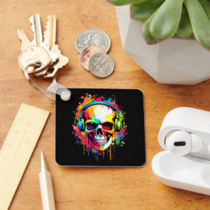 Llavero Calavera colorida con auriculares