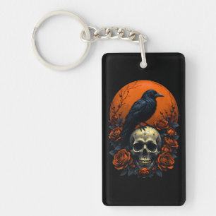 Llavero Calavera con Rosas y peluca gótica con cuervos