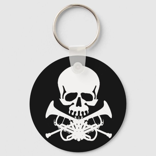 Llavero Calavera con trompetas como huesos cruzados (Anverso)