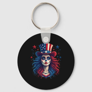 Llavero Calavera De Azúcar 4 De Julio Bandera Americana Sk