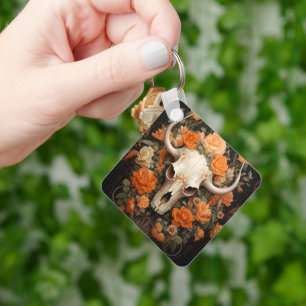 Llavero Calavera de azúcar bohemia vintage en flor