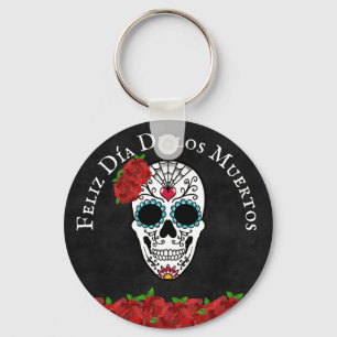 Llavero Calavera de azúcar de la turquesa roja de los muer