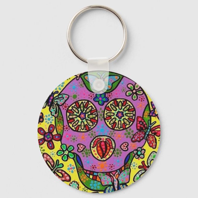 Llavero Calavera de azúcar de mariposa de flor de sol (Anverso)