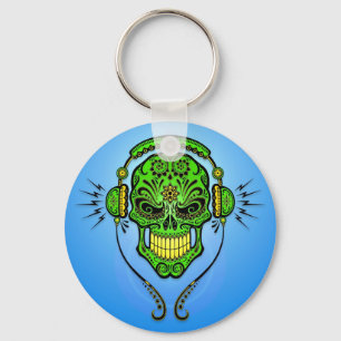 Llavero Calavera de azúcar DJ - Verde y azul