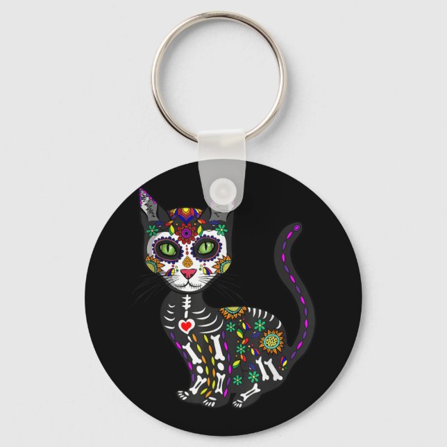 Llavero Calavera de azúcar Gato Mexicano Halloween Día De  (Anverso)