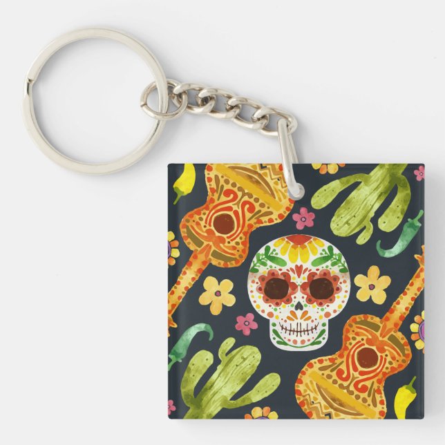 Llavero Calavera de azúcar y Guitars Dia de Muertos | Llav (Frente)