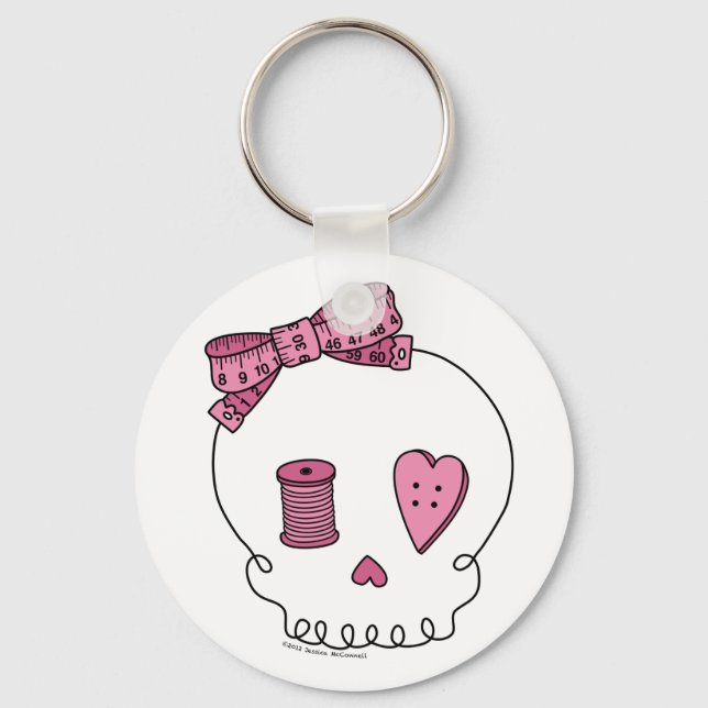 Llavero Calavera de coser (rosa) (Anverso)