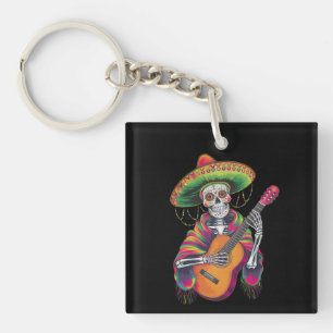 Llavero Calavera De Esqueleto De Guitarra De Fiesta Cinco
