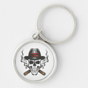 Llavero Calavera de gánster con sombrero fedora