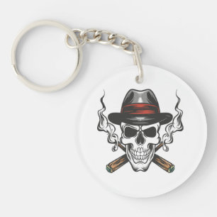 Llavero Calavera de gánster con sombrero fedora