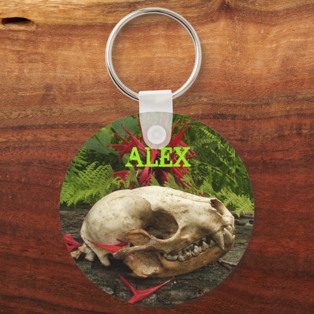 Llavero Calavera de mapache viejo tronco con helechos y Mo (Anverso)