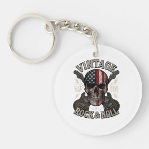 Llavero Calavera de rock vintage bandera americana guitarr
