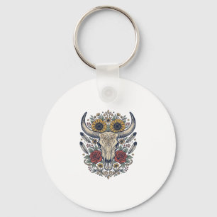 Llavero Calavera de toro floral vintage occidental