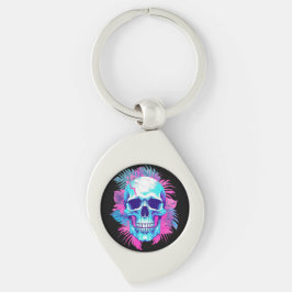 Llavero Calavera Floral al Estilo Vaporwave
