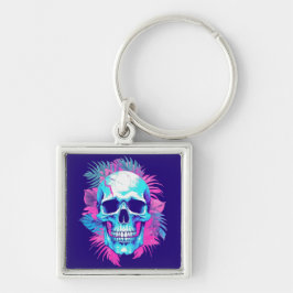 Llavero Calavera Floral al Estilo Vaporwave