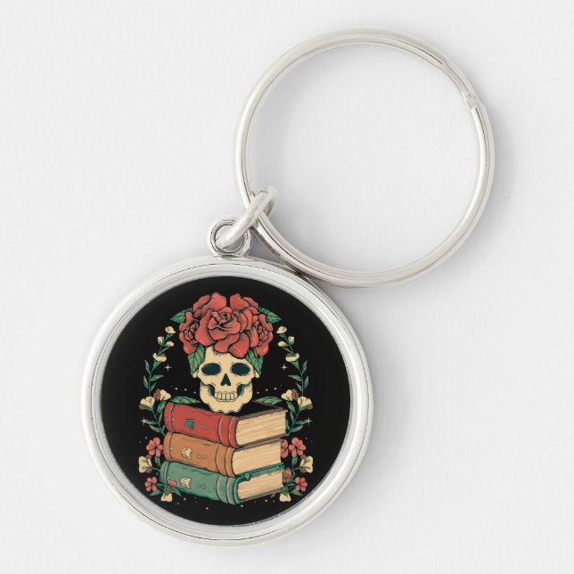 Llavero Calavera Floral en tus Libros (Frente)