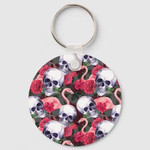Llavero Calavera floral, flamingo sin costuras.