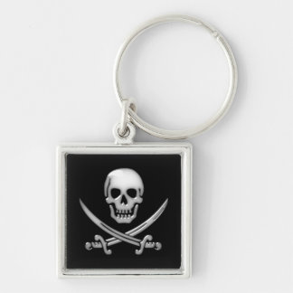Llavero Calavera pirata y cruces de espadas vidriosas