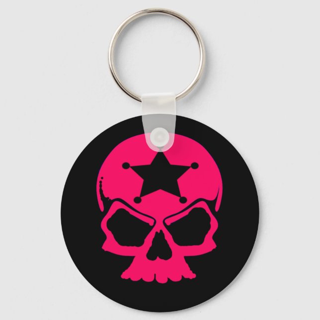 Llavero Calavera rosa (fondo negro) (Anverso)