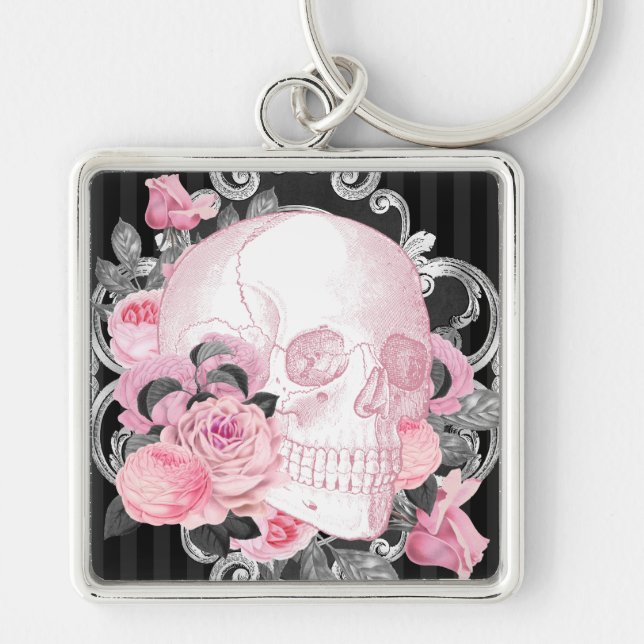 Llavero Calavera rosa gótica con Rosas (Frente)