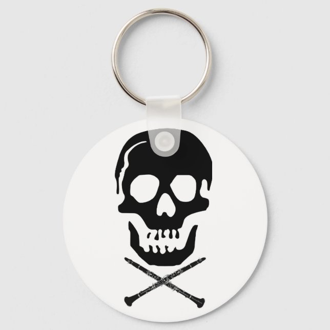 Llavero Calavera y clarinets - Negro sobre blanco (Anverso)