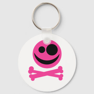 Llavero Calavera y huesos cruzados. Rosa caliente y negro.