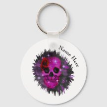 Calavera y Rosas Anillo de teclas botón blanco gót