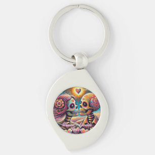 Llavero Calaveras de Azúcar Enamoradas Personalizadas al P